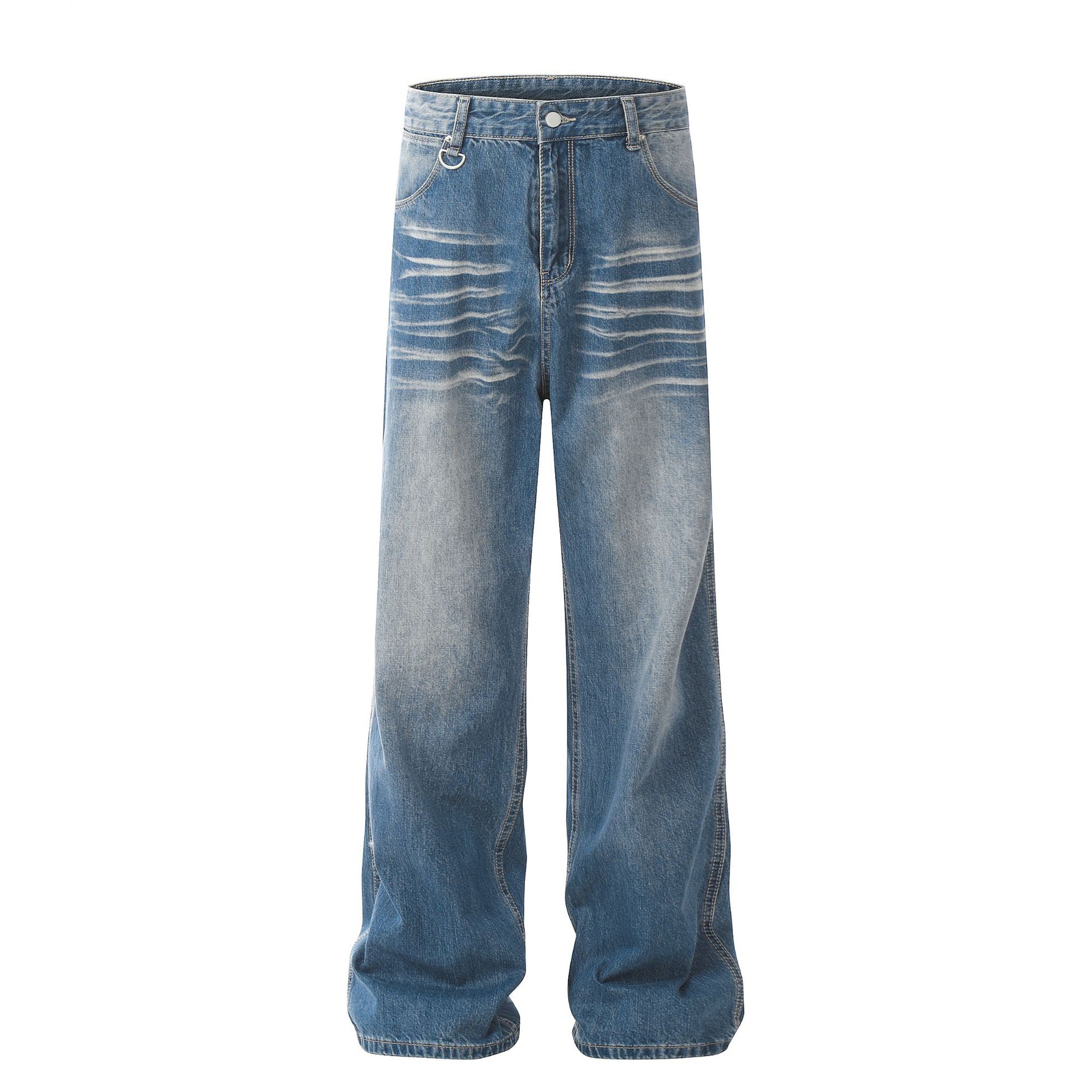 

Женские джинсы в стиле ретро с универсальными складками и потертостями, модные прямые широкие джинсы Mop High Street L синий