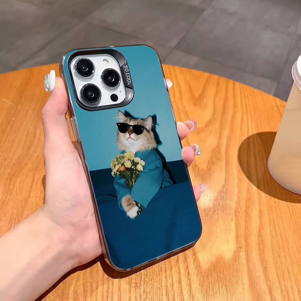 Крутой Кот Милый Чехол для Телефона Для iPhone17,16,15,14,13,12,11,Pro,MAX Белый Матовый Ударопрочный Чехол iPhone16