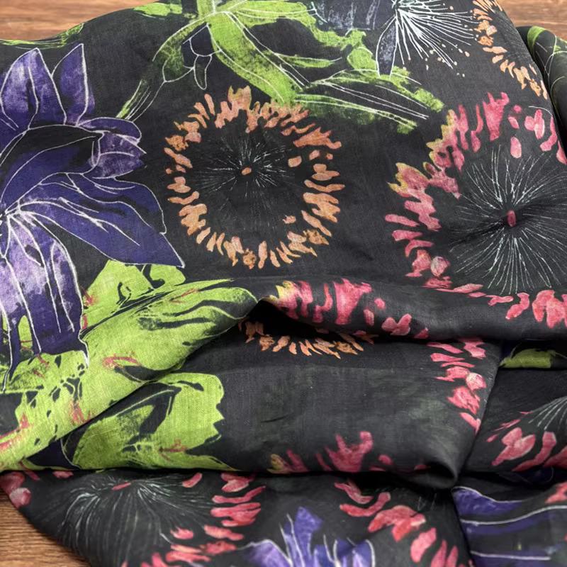 1yard High quality New Style ramie fabric flower Painting telas Fashion cheongsam Gown Dress fabrics for clothing