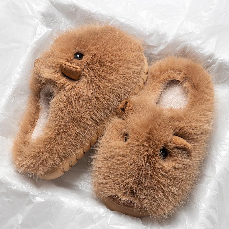 Papuci de pluș drăguți drăguți cu desene animate Kabibara, papuci de casă din bumbac, toamnă și iarnă, modă nouă