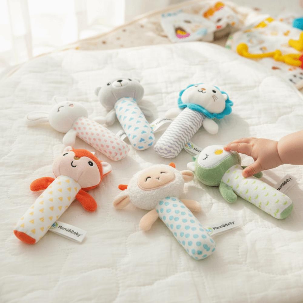 Crinkle Sound Soft Stuffed Animal Rattle Squeaky Sound Infant Hand Ring Plush Rattles Toddler