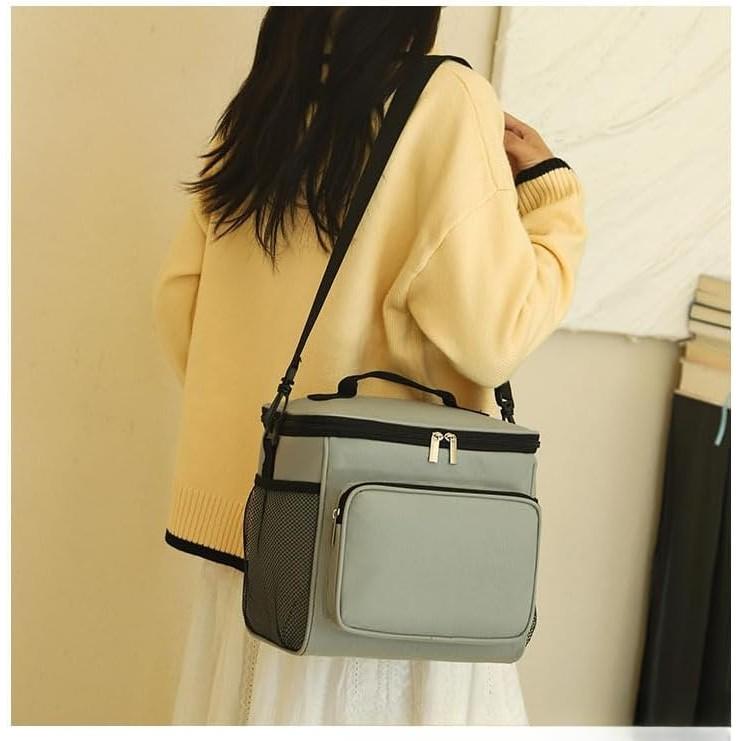 Toolsy Multifunctional Lunch Bag for Women Men Insulated Cooler Tote Waterproof Gray 26x24x17cm
