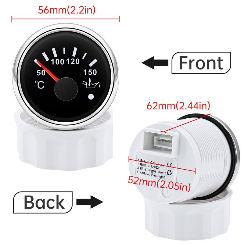 Waterproof 52mm 2" Oil Temp Gauge Temperature Meter 50-150 Celsius + Temp Sensor 1/8NPT M14X1.5 Red LED For Marine Car 12V/24V