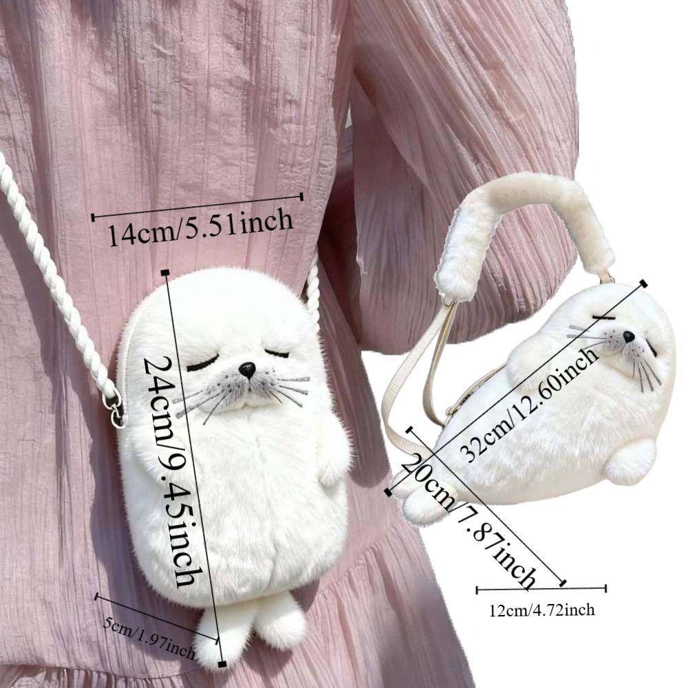Thickened Cute Seal Shoulder Pouch Soft Adorable Cartoon Seal Handbag Lightweight PP Cotton Crossbody Bag Gifts