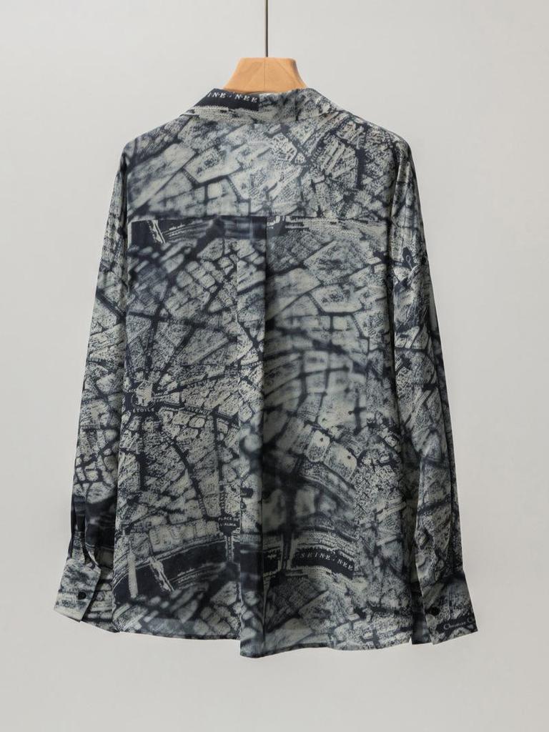 Women's Retro Print Mulberry Silk Long Sleeve Shirt - Spring New Arrival, Mid-Length & Loose Fit