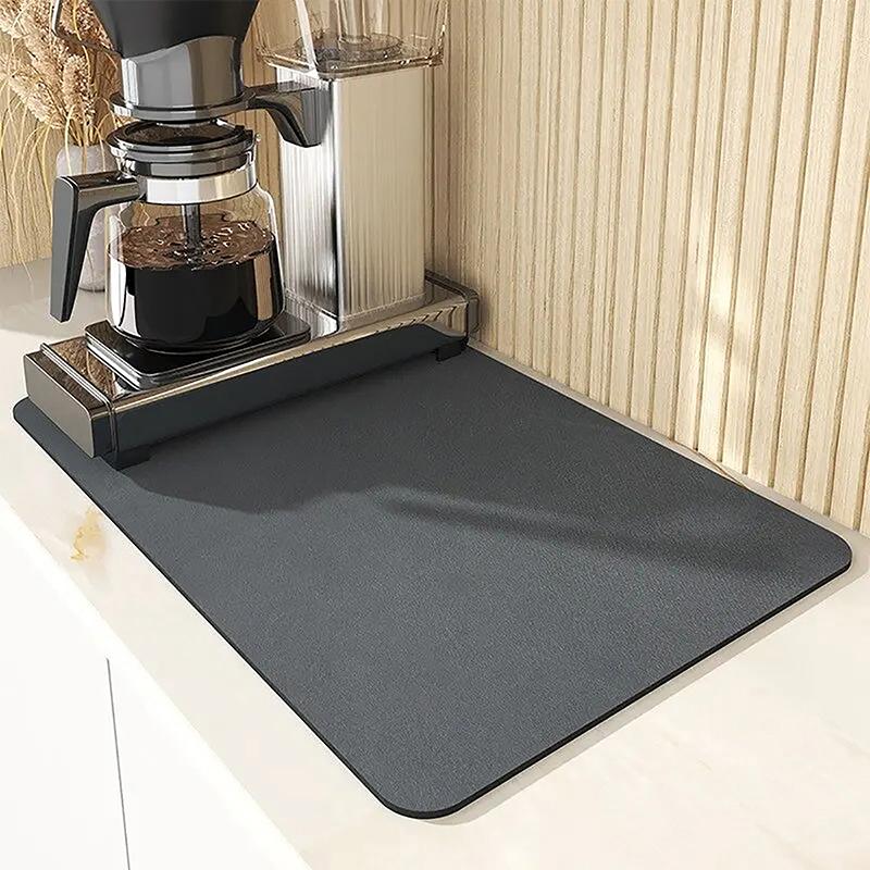 Dish Drying Mat Super Absorbent Hide Stain Rubber Backed Kitchen Countertop Dinnerware Tableware Under Coffee Bar Pot Cup Mat
