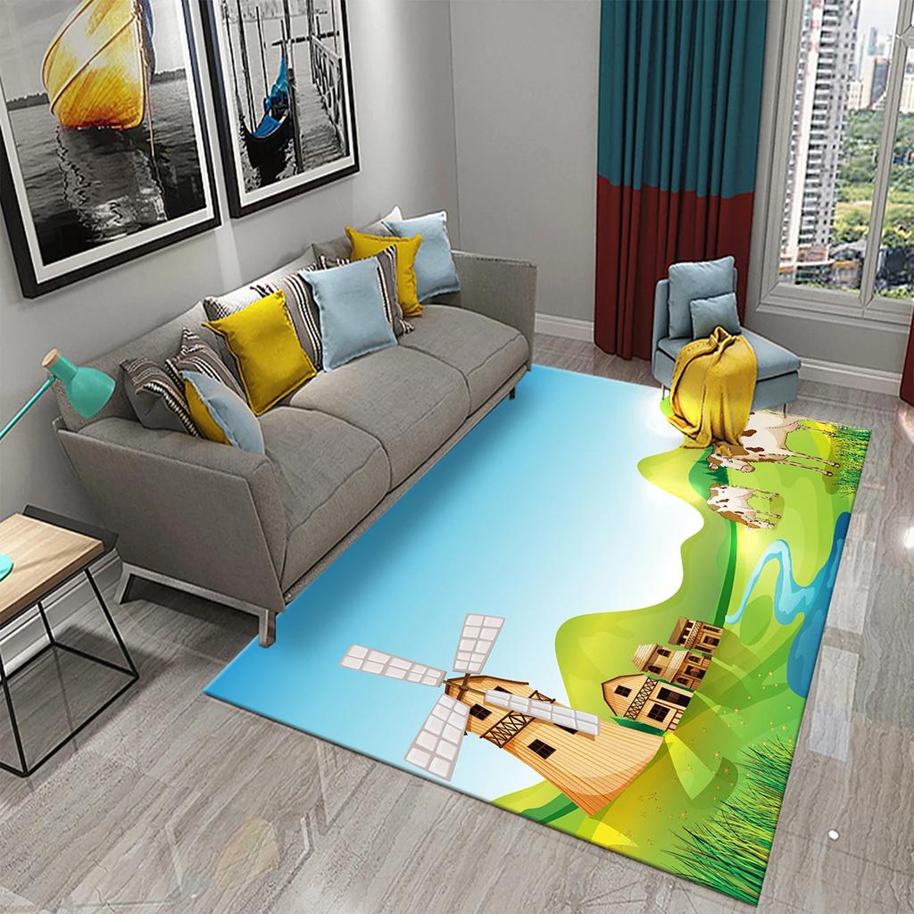 Milchkuhmuster Teppich Kawaii Bauernhoftier Teppich Ochse Fußmatte Rechteck Bereichsteppiche für Erwachsene Yogamatte Wohnzimmerdeko Fußmatte