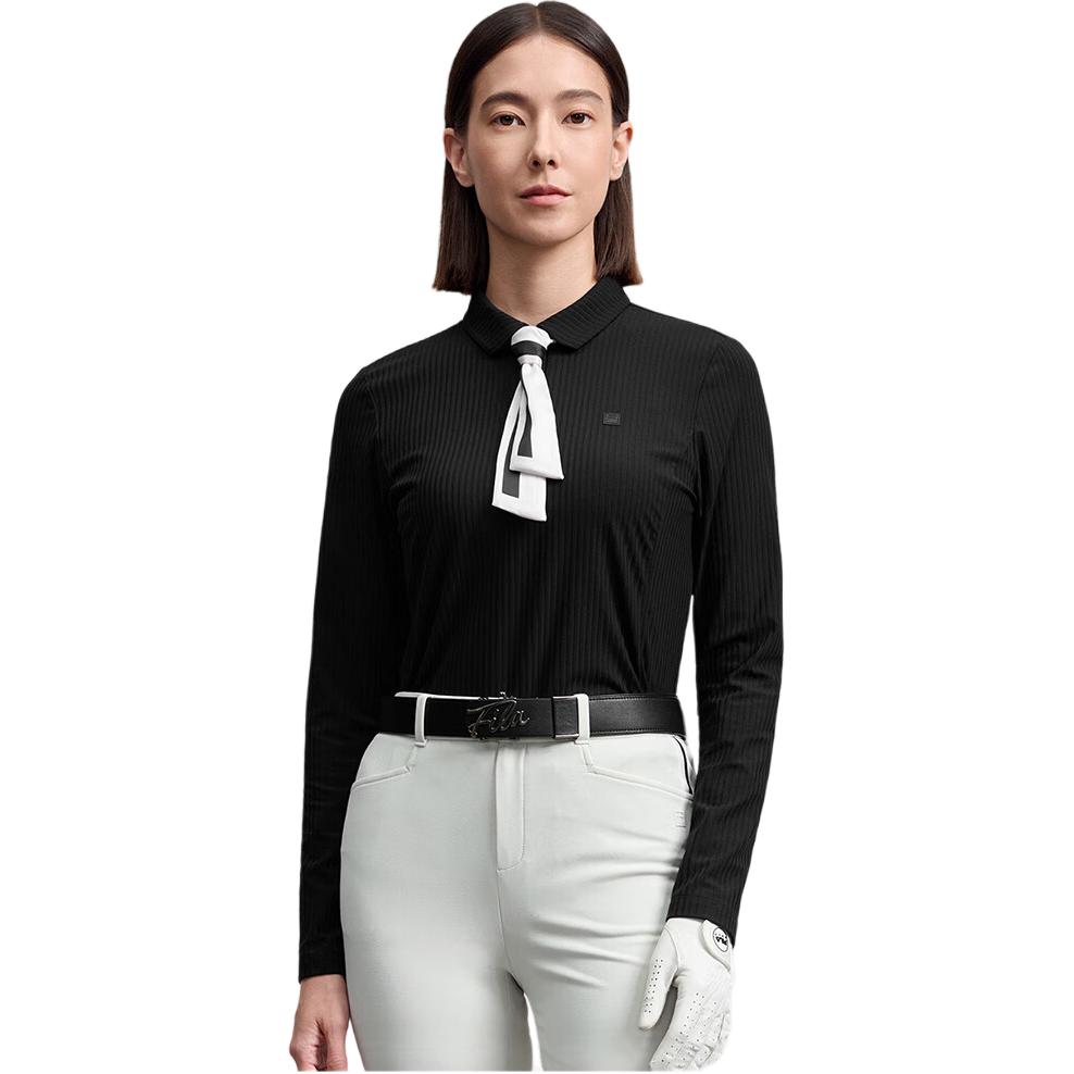 FILA Golf Series Casual Business Elegant Knit Long Sleeve Polo Shirt With Scarf Women tops A11W545201FBK