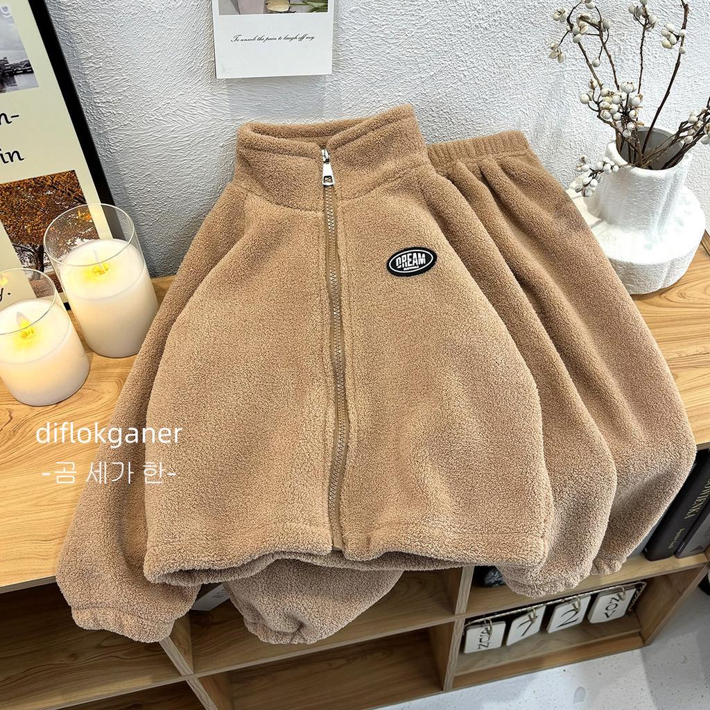 Herbst Winter Kinder Doppelseitig Plüsch Kinder Sets Kinderkleidung Kinderkleidung Mädchen Wolle Samt Pullover Hose 2tlg