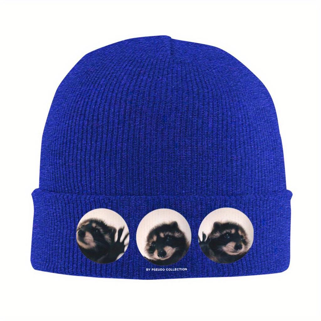 Pedro The Dancing Raccoon Knitted Hat for Women Unisex Skullies Beanies Winter Hat Acrylic Warm Melon Cap