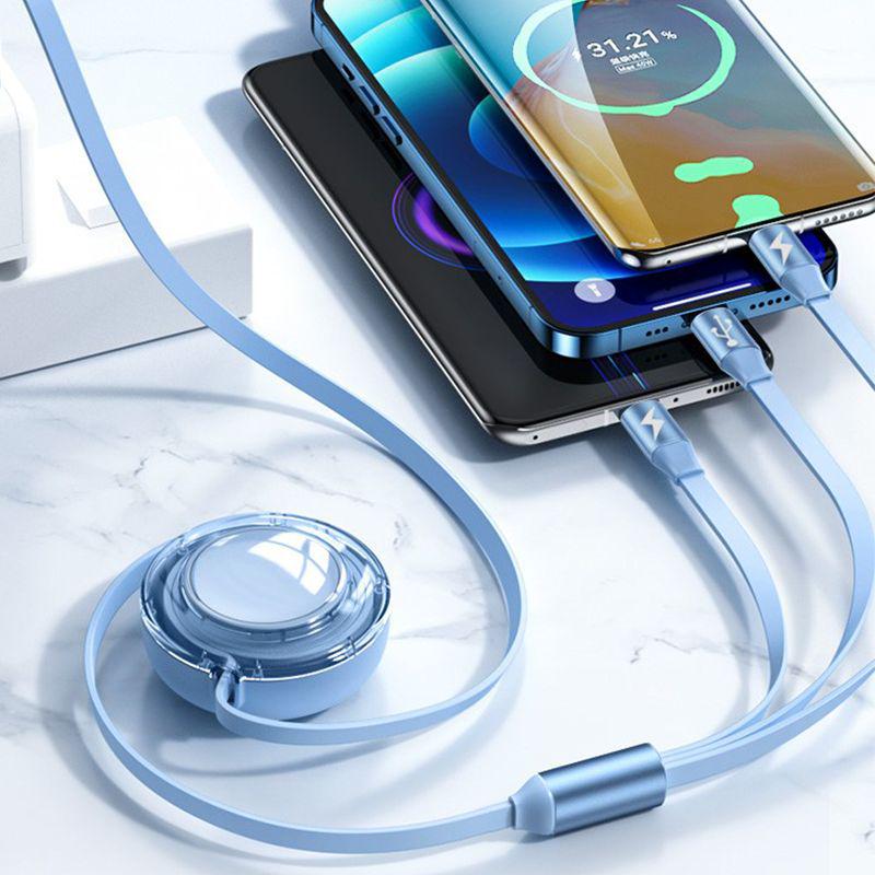 66W Fast Charging Retractable 3-in-1 Universal Cable for Apple & Android
