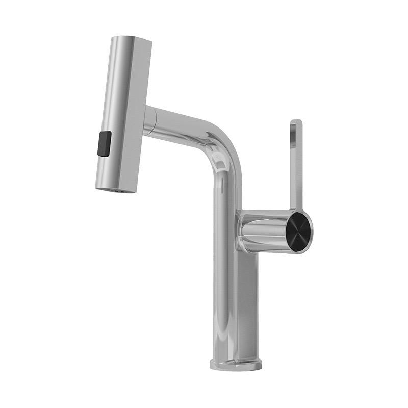 

Brass Waterfall Bathroom Basin Faucet Gray/Brushed Gold Pull-out Washbasin Hot And Cold Mixed Basin Tap