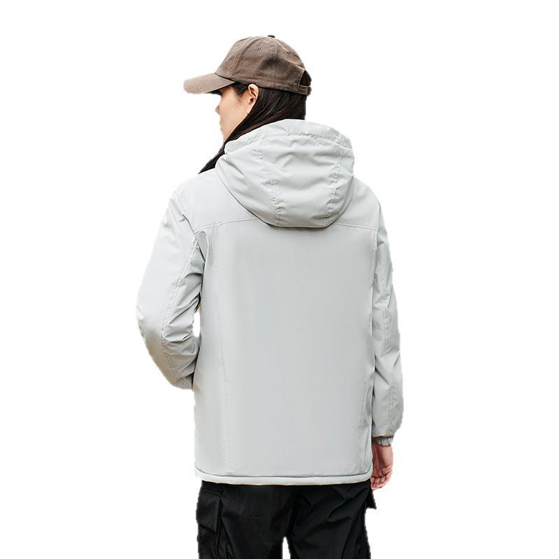 Unisex Fleece-Lined Windbreaker: Thickened, Solid Color Jacket for Couples - Winter Outdoor Warmth