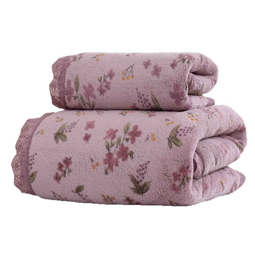 Floral Coral Fleece Bath Towel Set - Thick, Soft, and Super Absorbent with Lace Detailing