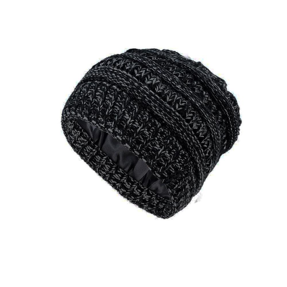 

Windproof Knitted Ear Muffs Hat with Satin Lining