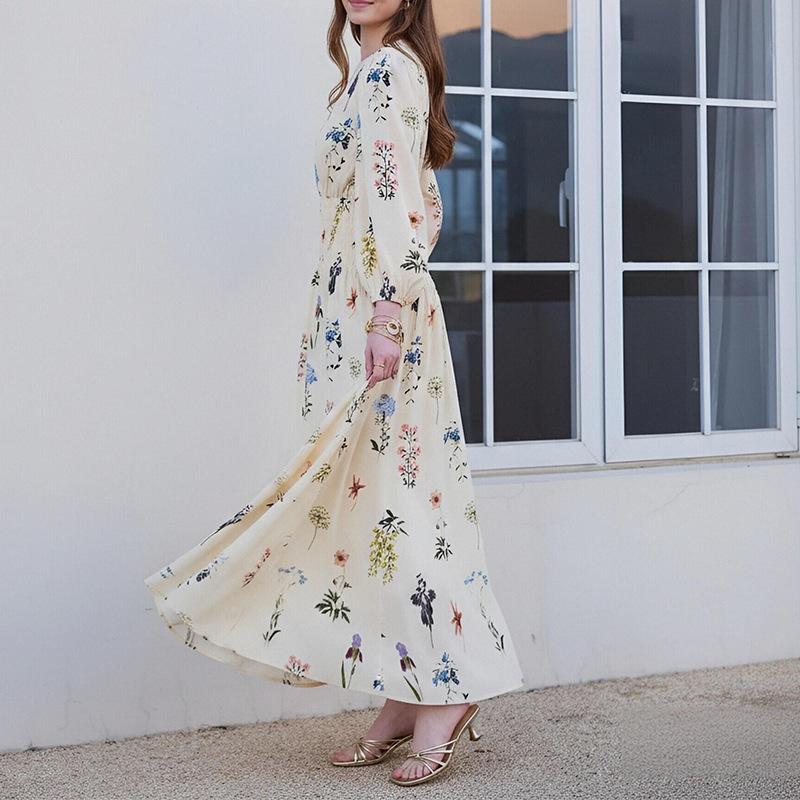 Summer new women's clothing, European and American dresses, elegant casual loose plant print dresses