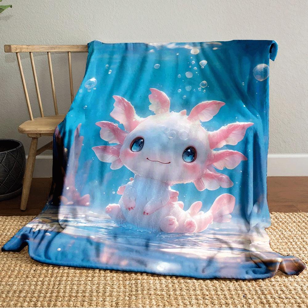 Cute Pink and White Aquatic Creature with Fins In a Sparkling Blue Water. for All Seasons Blanket Lunch Break Throw Gift