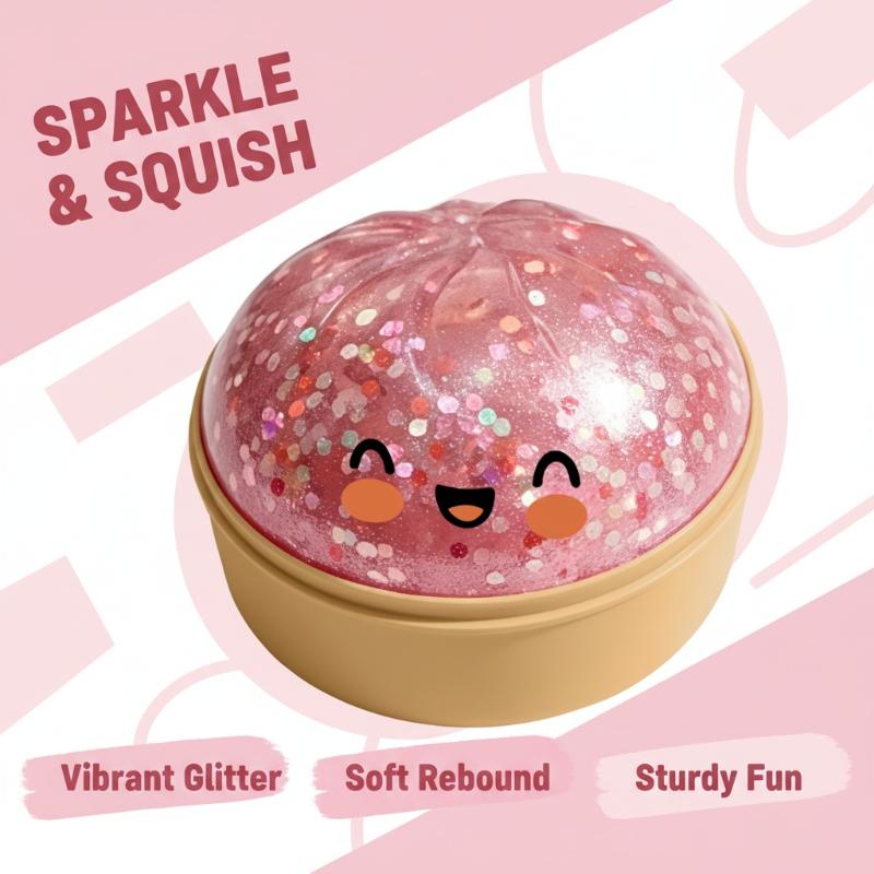 Portable Glitter Dumpling Squishy Squeeze Toy 1Pcs With Box Soft Sensory Fidget Toy For Stress Relief Long Journey Use