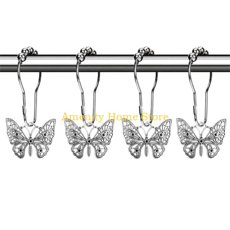 F26C Butterfly Bath Curtain Clip with Rustproof Seamlessly Roller Beads Technology for Effortlessly Curtain Movement