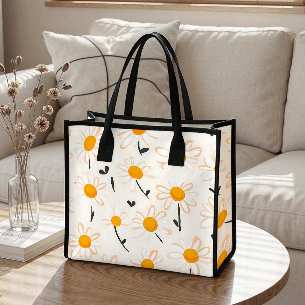 Daisy Print Tote Bag Casual Large Capacity Handbag for Daily Use