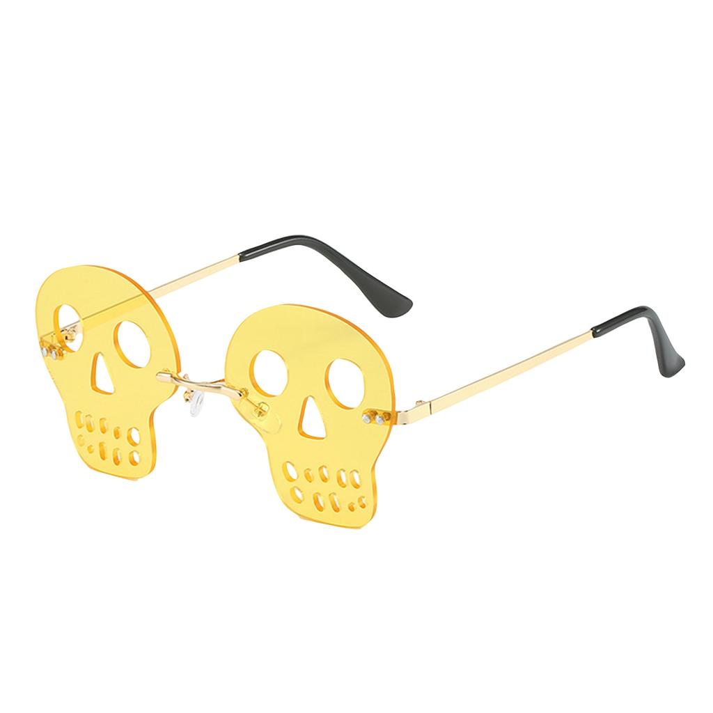 Rimless Halloween Skulls Sunglasses, Festival Skulls Glasses For Women Men
