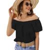 Women's Loose-fit Off-the-shoulder Boat-neck Ruffled Short-sleeved Shirt