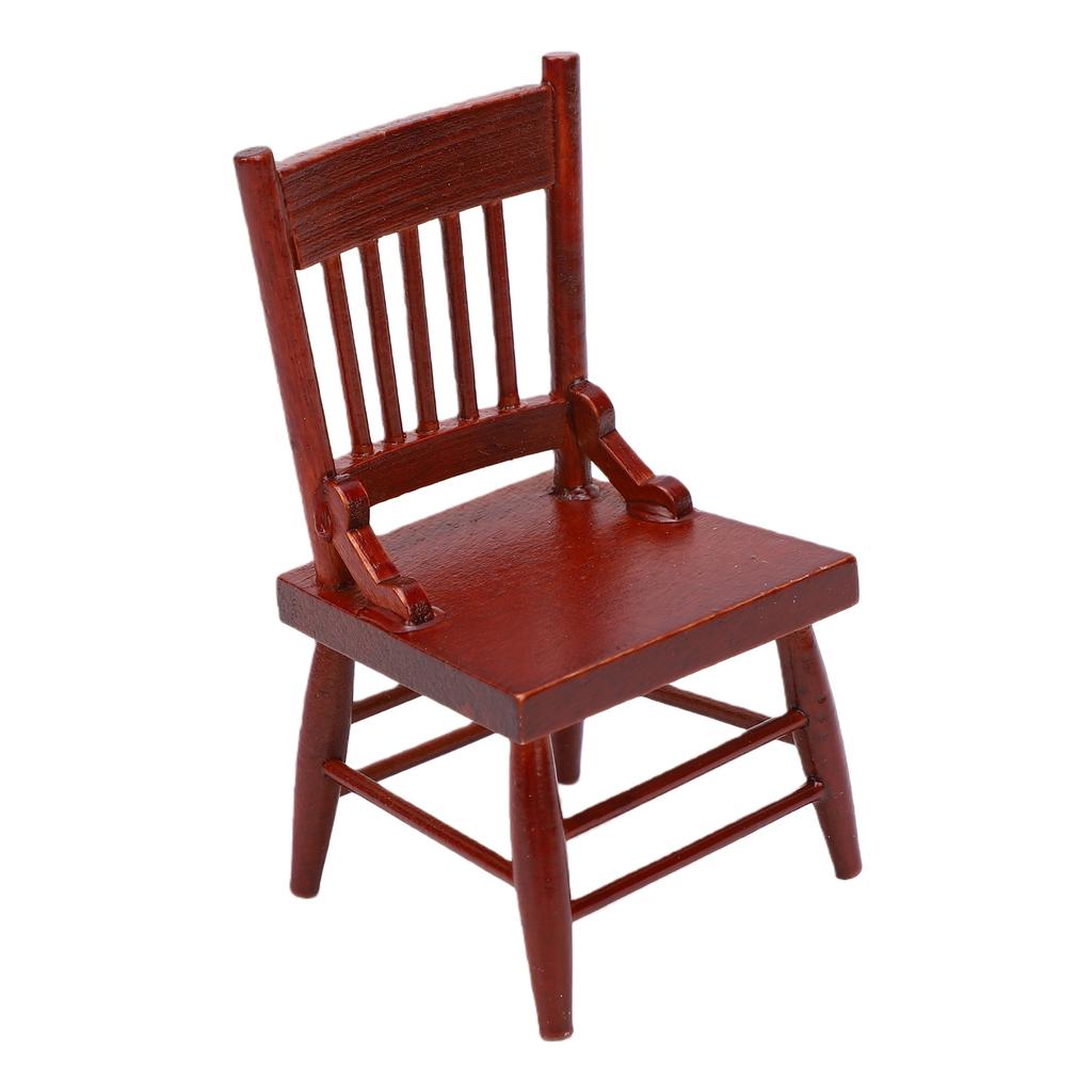 1:12 Scale Dollhouse Chair Miniature Furniture Decorative Wooden Chair for Dollhouse Model Display Chestnut Color