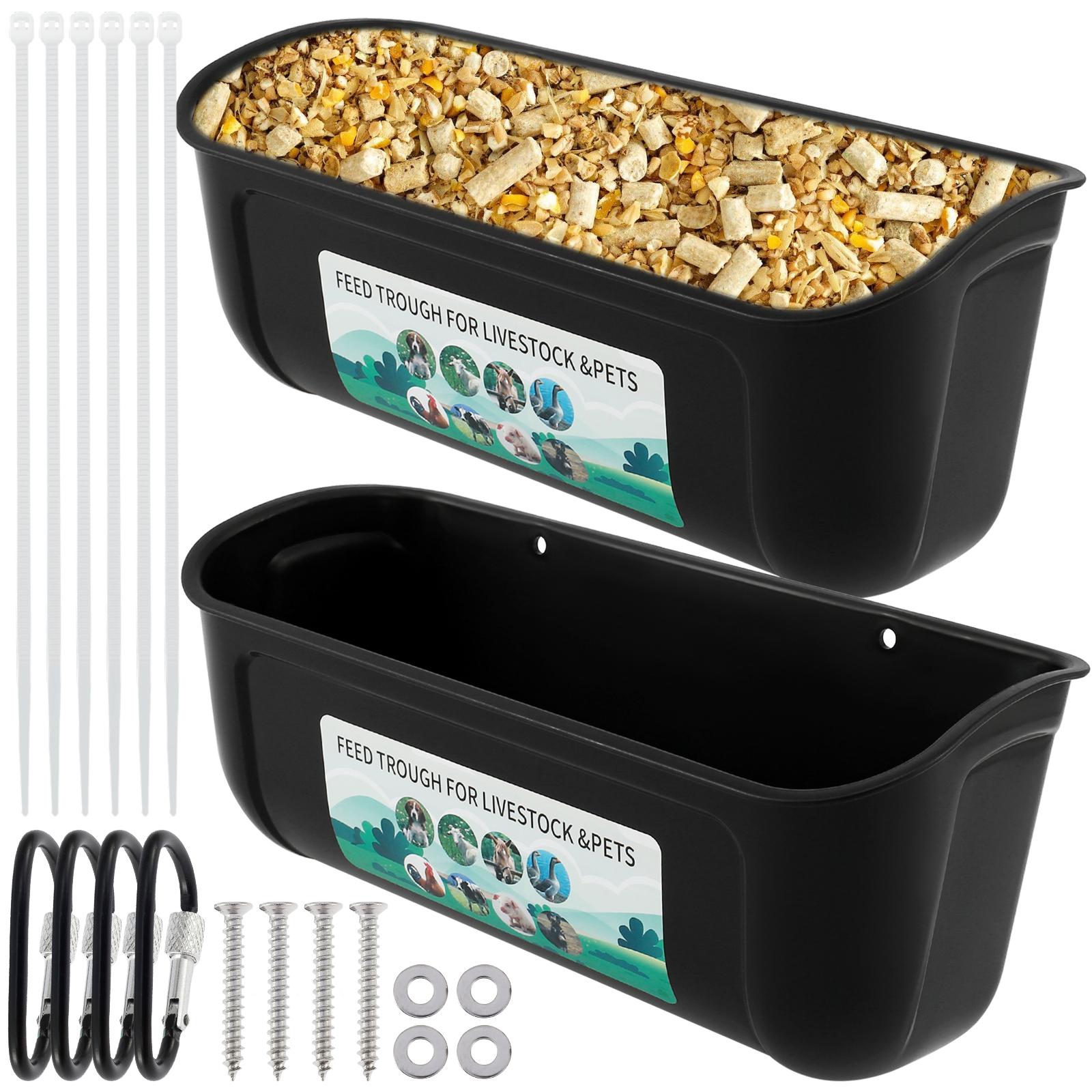 

2Pcs Hanging Fence Feeder Chicken Goat Feeder Large Capacity Spill-proof Chicken Duck Goose Feed Trough for Automatic Feeding 2Pcs чёрный