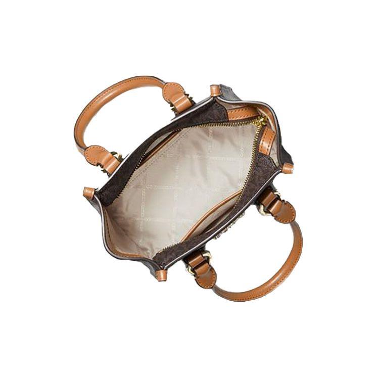 Michael Kors MK Kris Vintage Monogram Logo Color Block Polyester Shoulder Crossbody Handbag Small Women Handbag Acorn-Brown 30F1G2KS1B-252