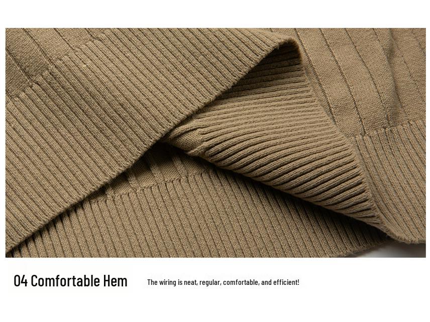 Men's European-American Half-Zip Solid Color Knit Sweater with Vertical Stripes