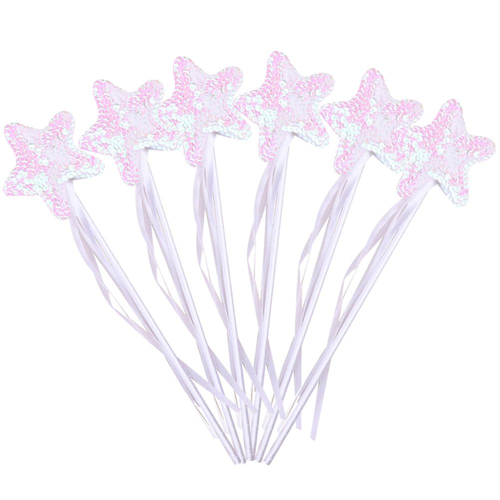 6Pcs Star Wand Sequins Fairy Stick Kids Party Favor Birthday Gift Fairy Cosplay Performance Prop for Girls Star Wand