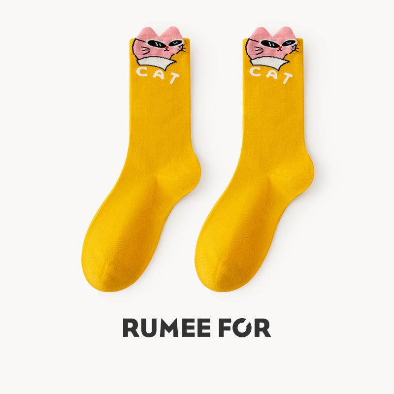 

Хлопковые носки до середины икры с мультяшным рисунком Lumi - Устойчивые к запаху, Влаговпитывающие, Унисекс, Модный академический стиль One Size