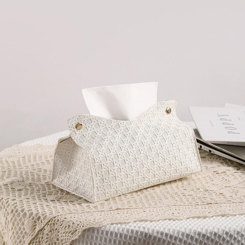 PU Leather Tissue Box Cover Decorative Rectangle Napkin Holder with Snap Button Closure for Home Office Car Use