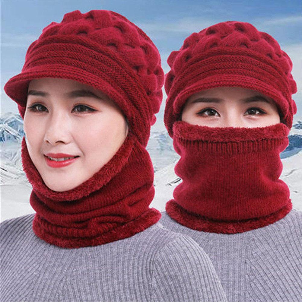 Women Winter Windproof Beanies Scarf Cap Cycling Outdoor Warm Woolen Thickening Velvet Hat
