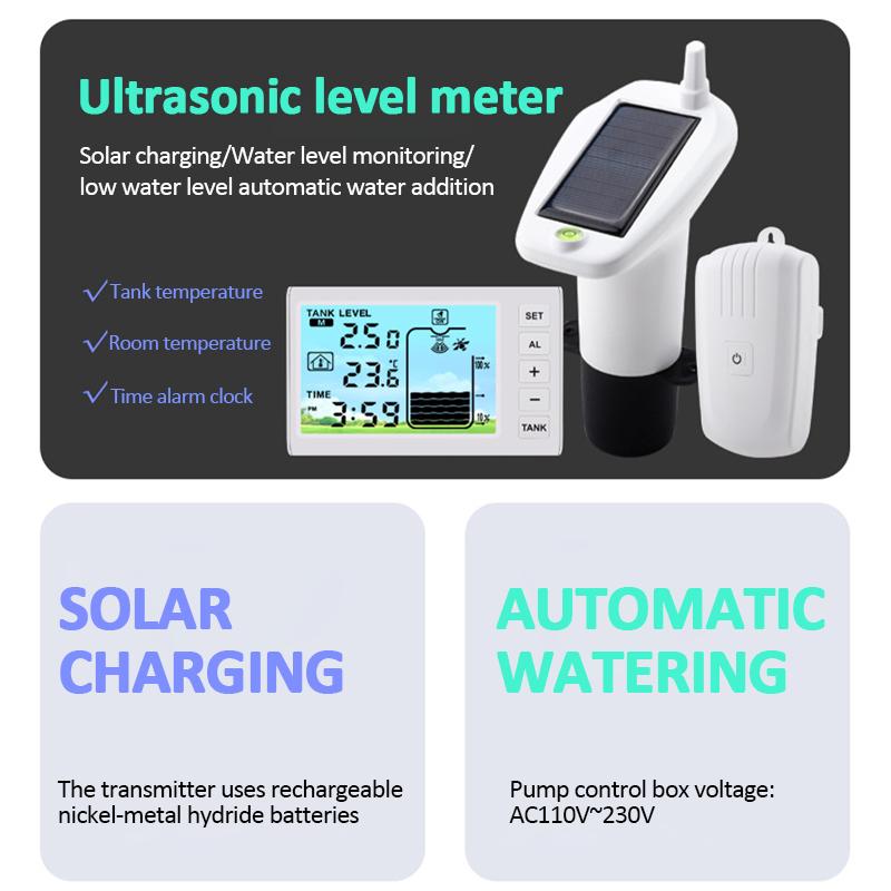 Ultrasonic Level Gauge Water Liquid Tank Depth Temperature Monitor Solar Charging Water Level Gauge with Water Tank Controller