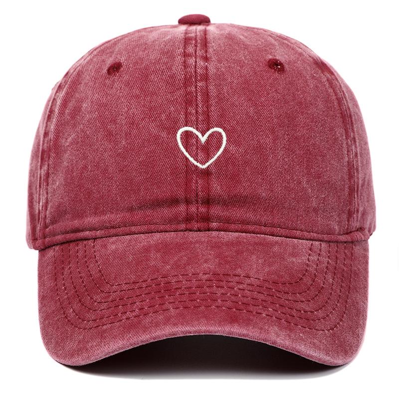 Vintage Korean Style Thin-Brim Heart Embroidery Baseball Cap - Unisex Spring/Summer Fashion One Size