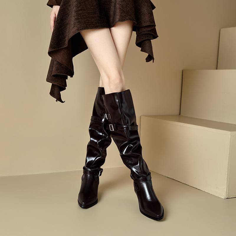 Dámské boty na nízkém podpatku podzim a zima nové evropské a americké na silném podpatku ve velkých velikostech římské střední kozačky