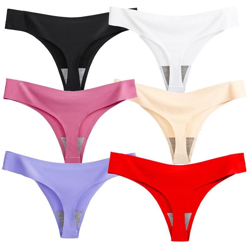 Burgundy Plus Size Low Rise Invisible Ice Silk Quick-Dry Thong Panties for Women