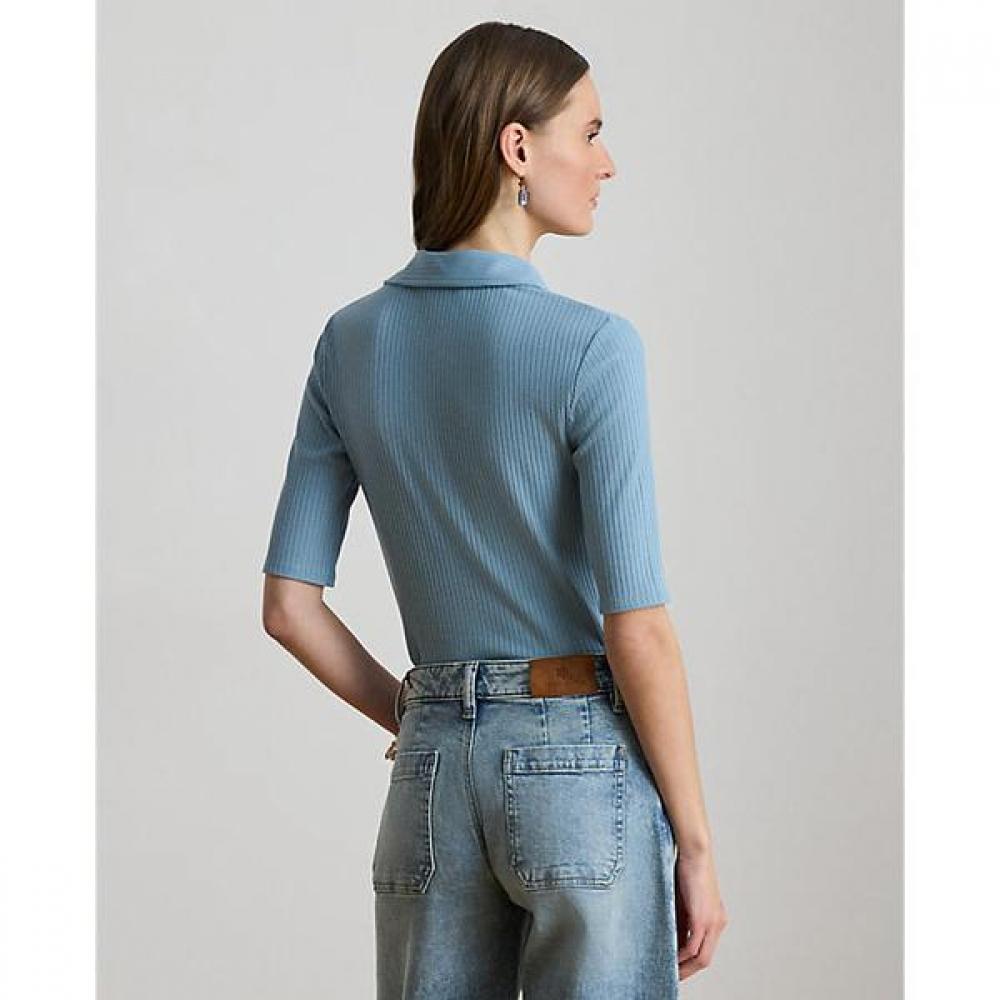 Lauren Ralph Lauren Rib Knit Elbow Sleeve Polo Tee  Wmlrknis5020152400 