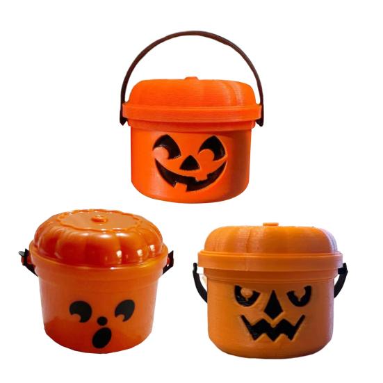 Halloween Kürbiseimer Miniaturdesign Kürbis Orange Eimer Mini Aufbewahrungsbehälter Festliche Halloween-Dekoration