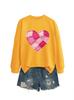 Pink Heart Flocking Women's Casual Round Neck Long Sleeve Hoodie