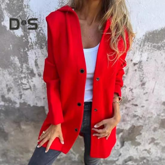 Fall Winter Women Coat Hooded Button-down Solid Color Thick Pockets Loose Cardigan Mid Length Outdoor Travel Shopping Dating Overcoat