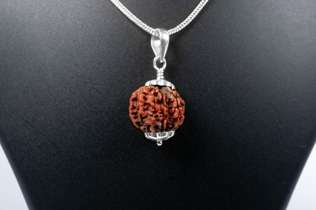 Natural Nepali 8 Mukhi Rudraksha 925 Silver Pendant | Organic & Lab Certified Spiritual Bead for Obstacle Removal, Success & Protection