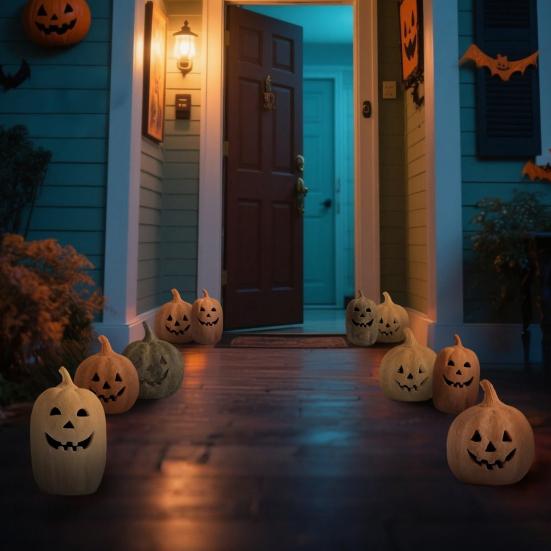 Pumpkin Halloween Decoration Hand-Carved Classic Jack Lantern Fall Decor Farmhouse Table Porch Indoor Ornament
