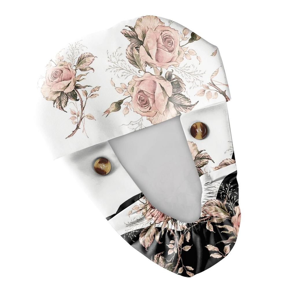 Adjustable Surgical Scrub Caps Ponytail Holder With Buttons Nursing Hats Long Hair Bouffant Floral Print Nurse Caps Women & Men