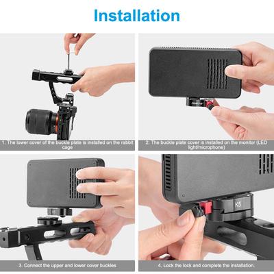 Adaptador de Montagem de Gaiola de Câmera com Mini Placa de Liberação Rápida com Parafuso de 1/4 para Câmeras, Monitor de Vídeo, Braço Mágico, Suporte para Flash