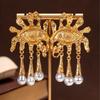 Xiapa Devil's Eye Water Drop Pearl Tassel Earrings Fashion Style Light Luxury Relief Middle Aged Female