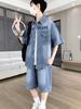 Men's Trendy Summer Denim Two-Piece Set: Short-Sleeve Shirt & Thin Shorts