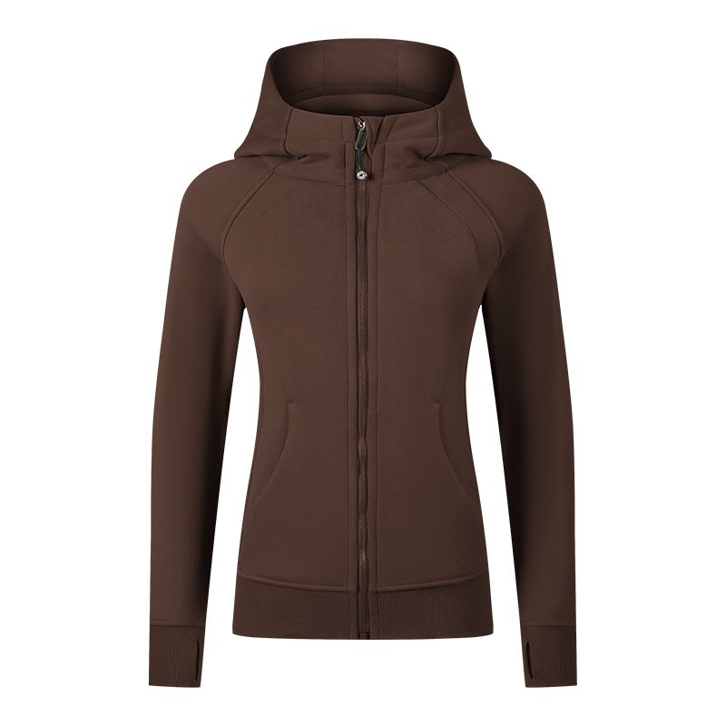 Waist-Tight Thin Yoga Wear Fall and Winter Running Jacket Workout Top Silm Hooded Cardigan Sweater Female Fleece-lined Thickened