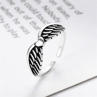 Latest Personality Love Heart Wings Sterling Silver Tone Jewelry Small Fresh Heart Shaped Retro Popular Exquisit Opening Rings Sr185Personality